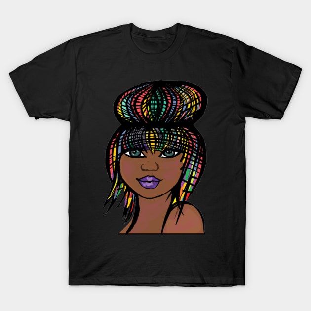 Natural Hair for Black Women Bun Art 1 T-Shirt by curlygirztees1